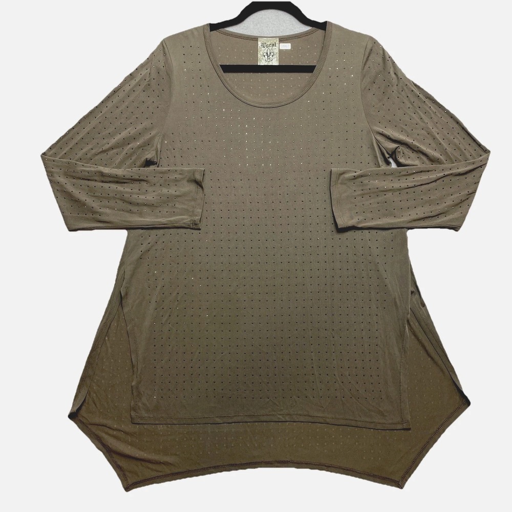 Vocal Blouse Womens Large Gray Long Sleeve Scoop Neck Studded Tunic